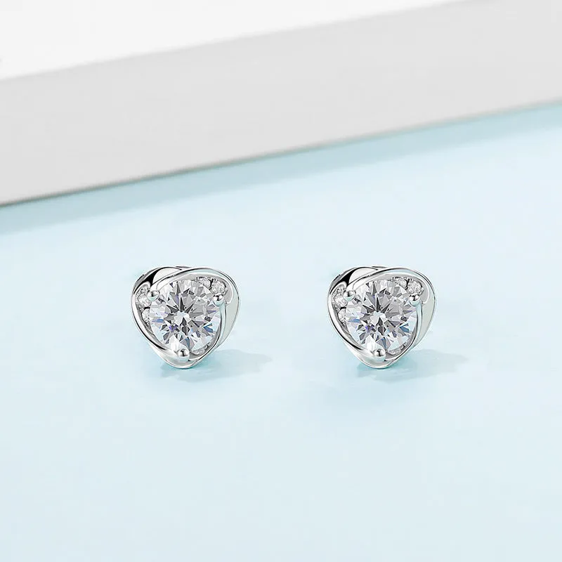 1.0CTTW D Color Total Moissanite earrings 18K White Gold Plated Stud Earrings Heart Earrings