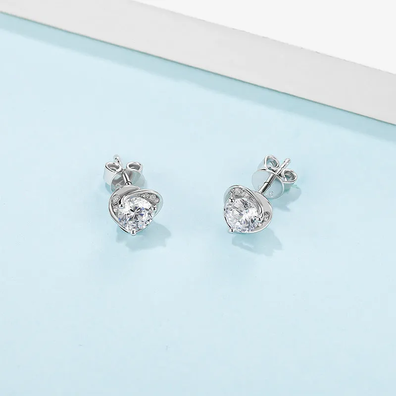 1.0CTTW D Color Total Moissanite earrings 18K White Gold Plated Stud Earrings Heart Earrings