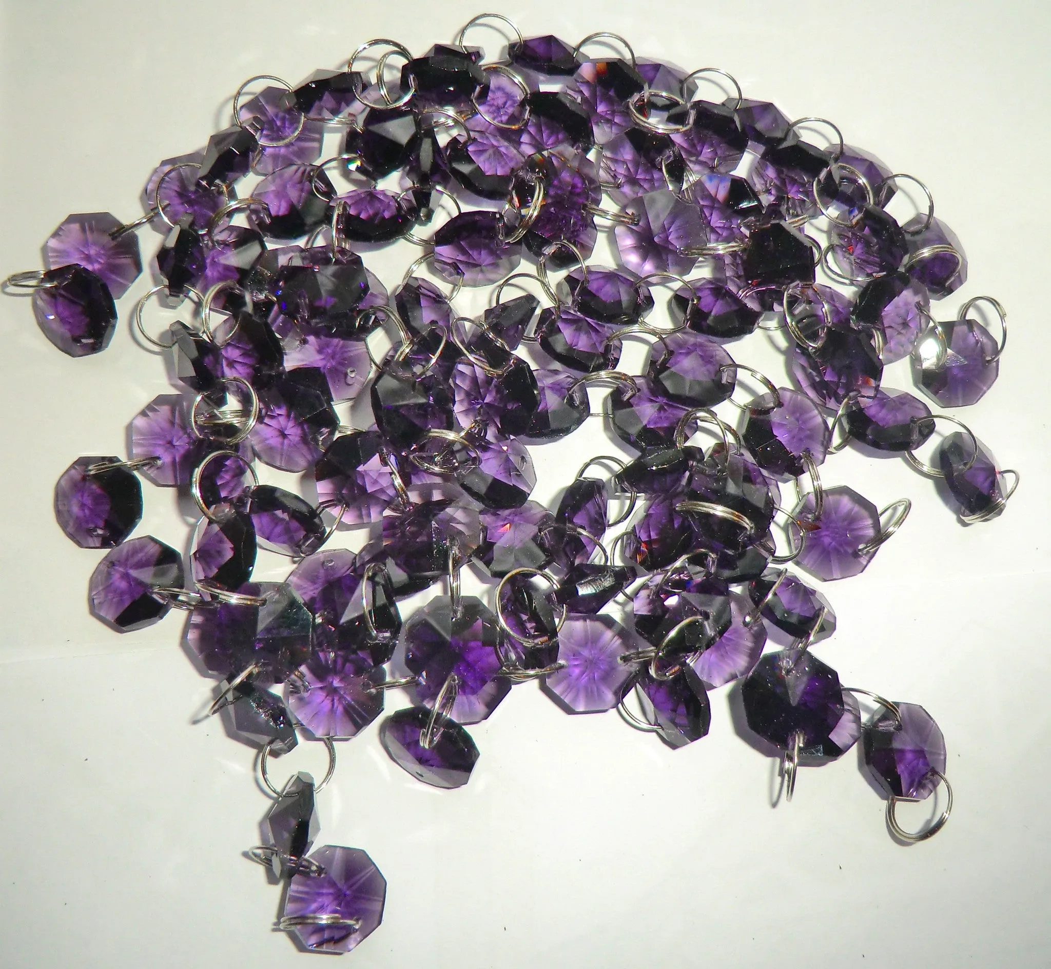 12 Strands Purple 14mm Octagon Chandelier Drops Glass Crystals 2.4m Garland Beads Droplets