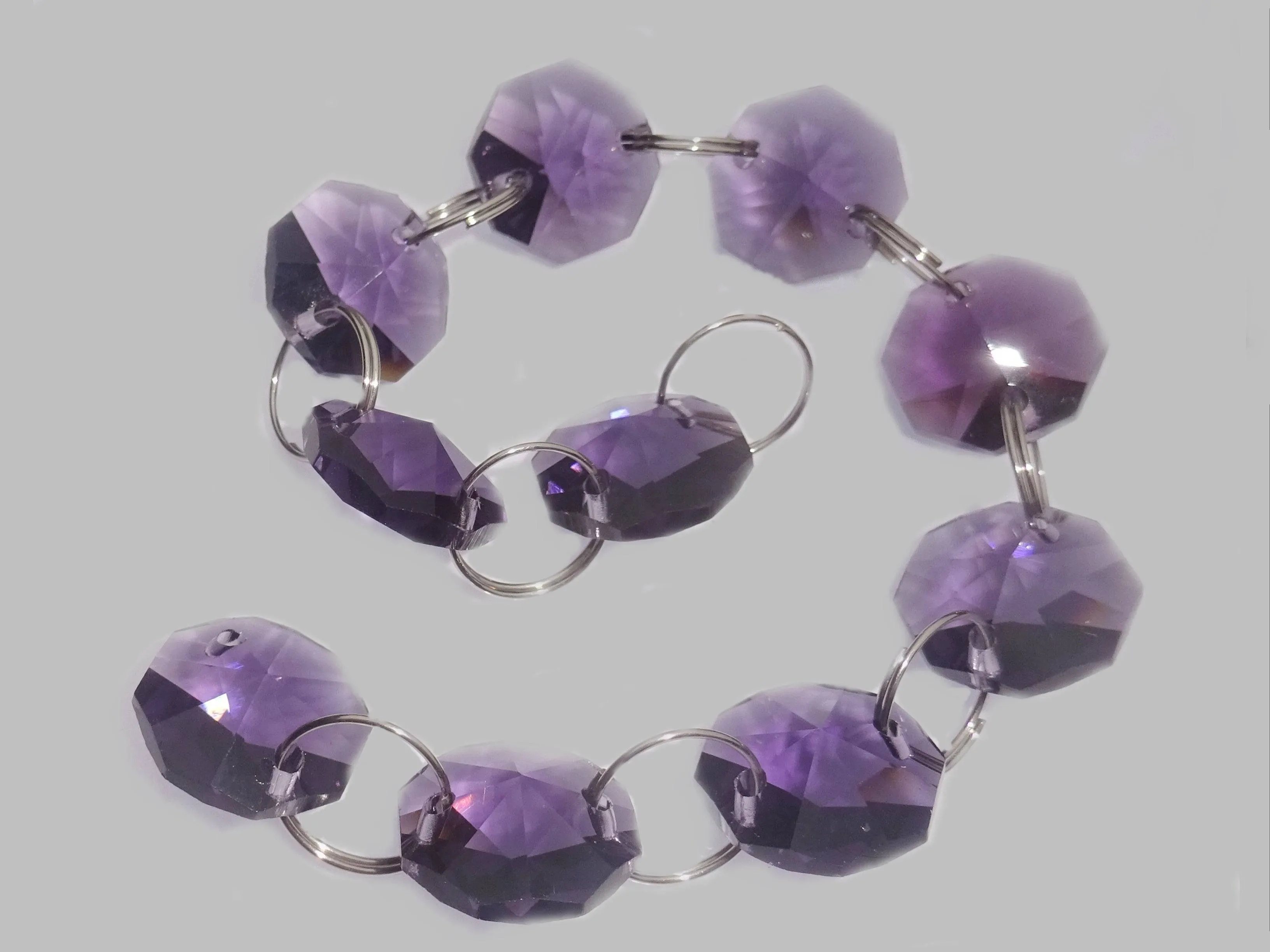 12 Strands Purple 14mm Octagon Chandelier Drops Glass Crystals 2.4m Garland Beads Droplets