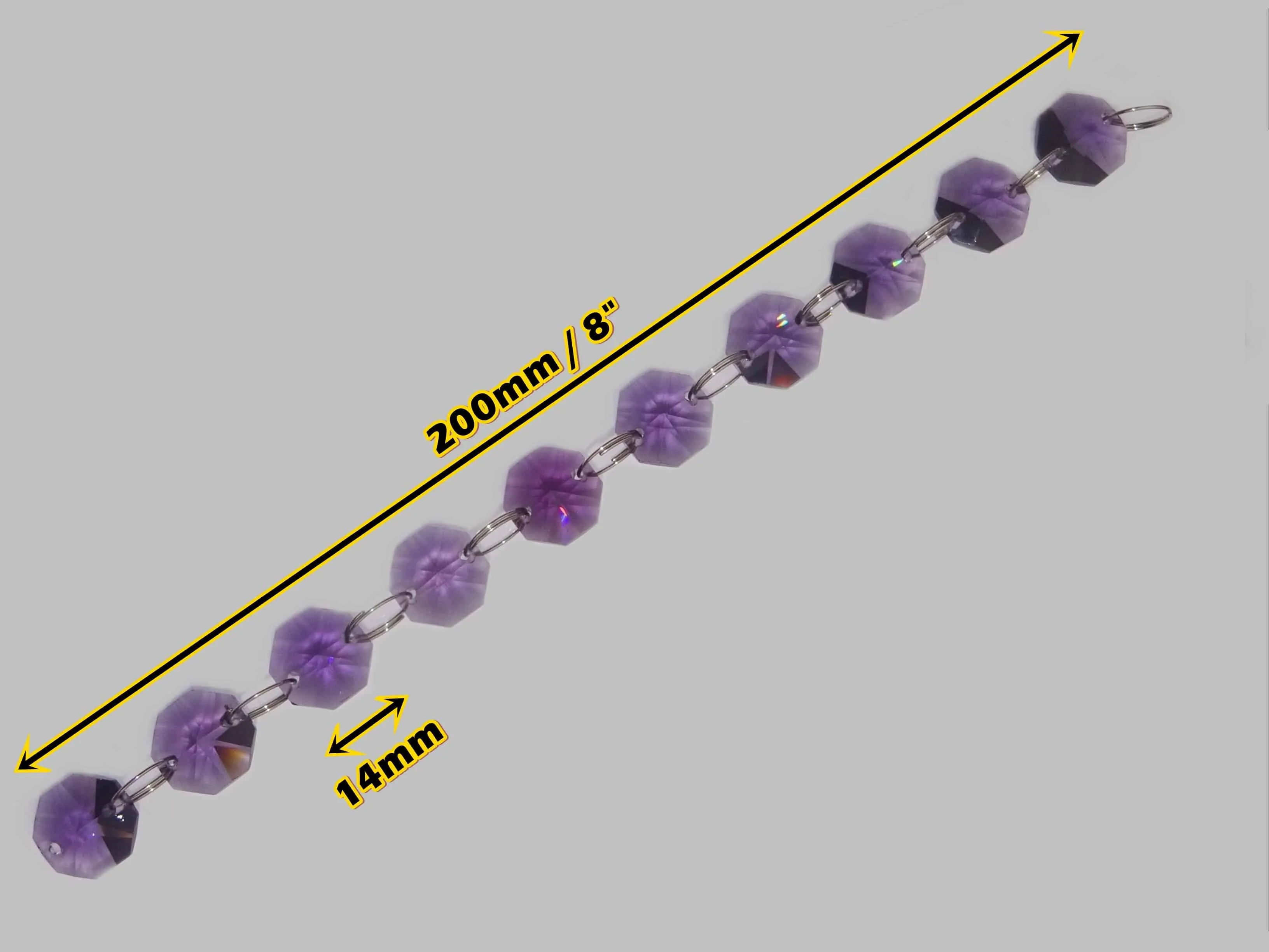 12 Strands Purple 14mm Octagon Chandelier Drops Glass Crystals 2.4m Garland Beads Droplets