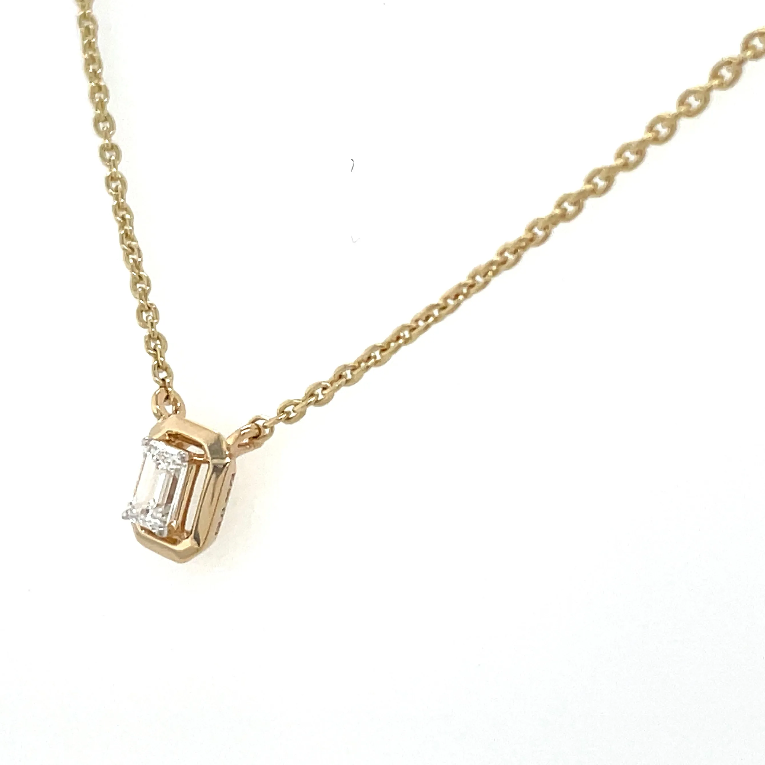 14ct Yellow Gold Emerald Cut Laboratory Grown Diamond Pendant