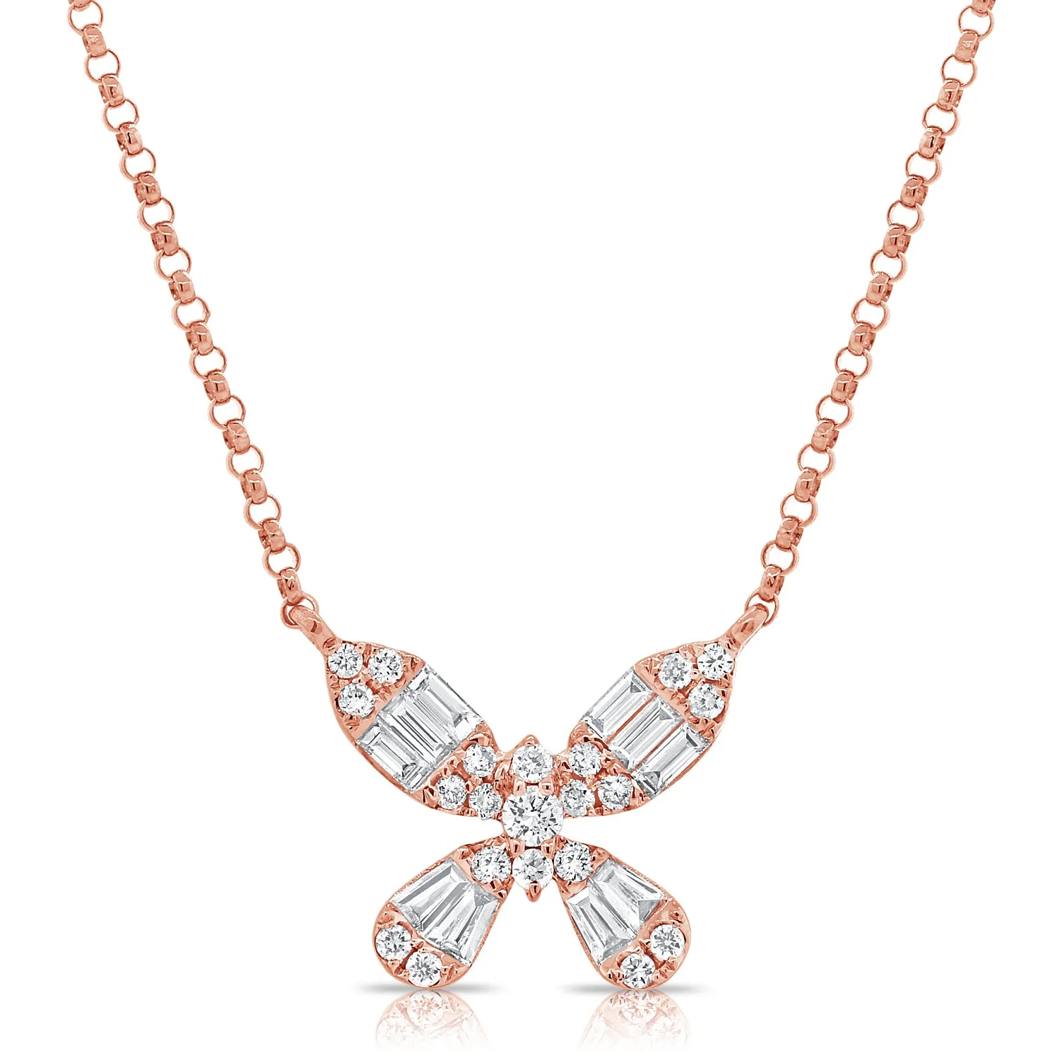 14k Gold & Baguette Diamond Butterfly Necklace - 0.38ct