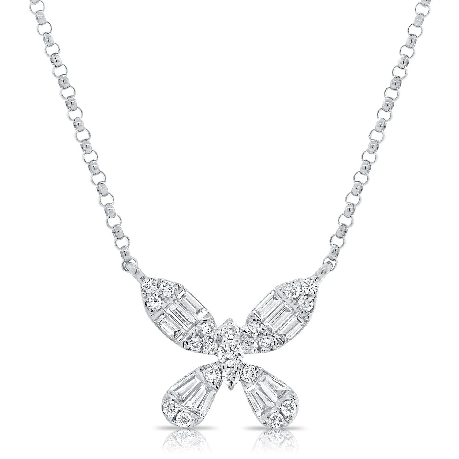 14k Gold & Baguette Diamond Butterfly Necklace - 0.38ct