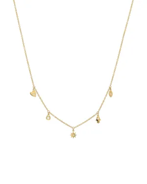 14k Gold And Diamond Charms Necklace