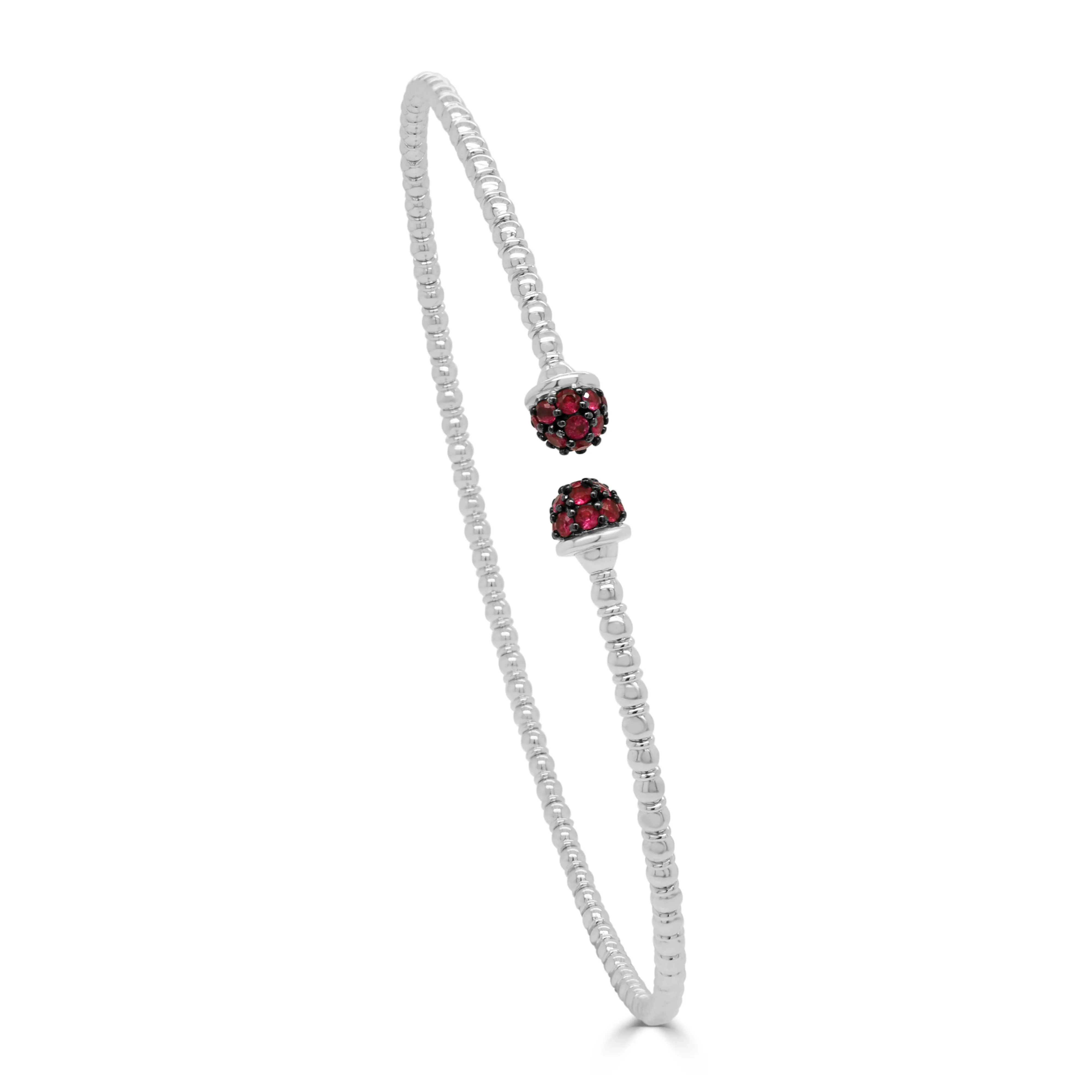 14K Gold Flexible Beaded Ruby Bangle - 0.28ct