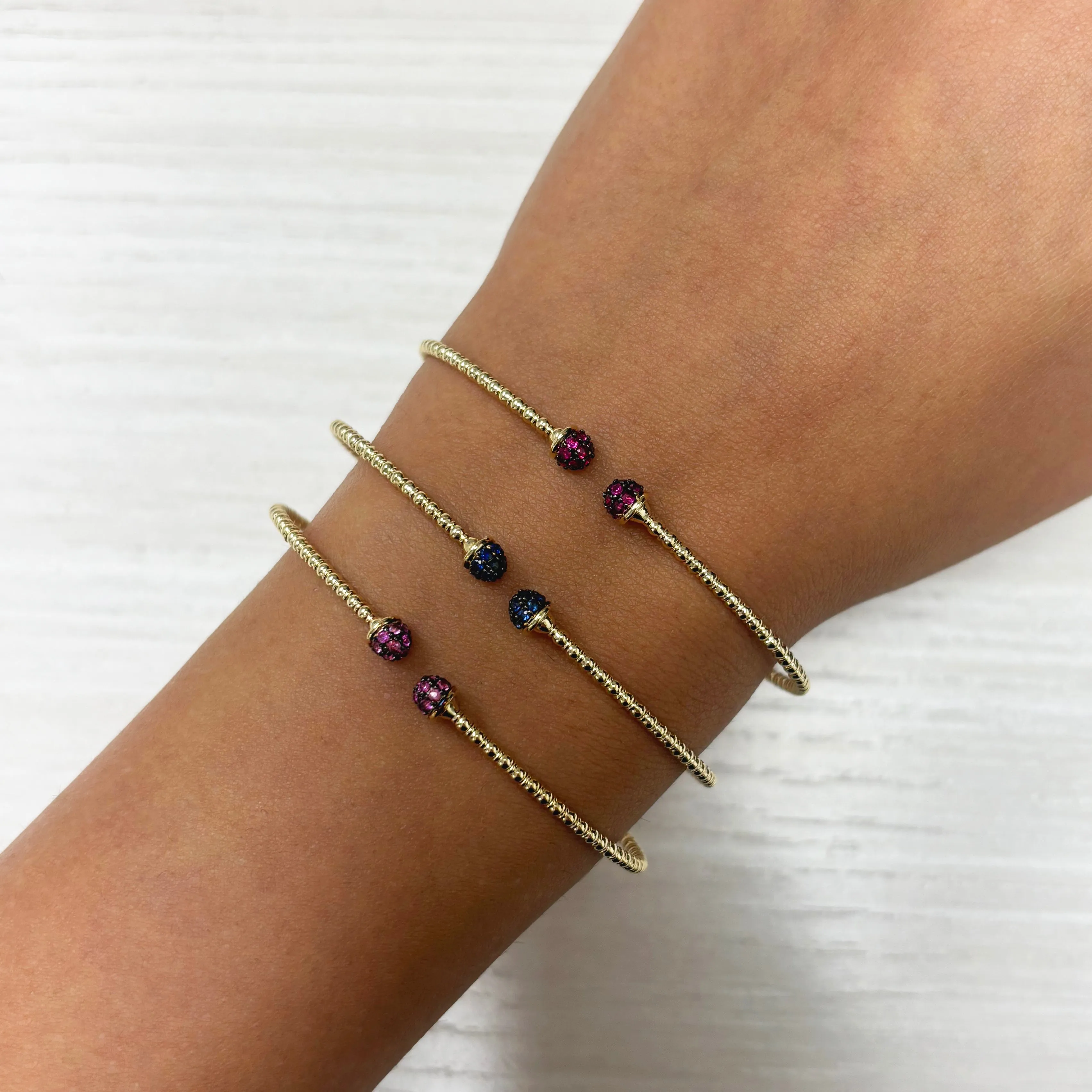 14K Gold Flexible Beaded Ruby Bangle - 0.28ct