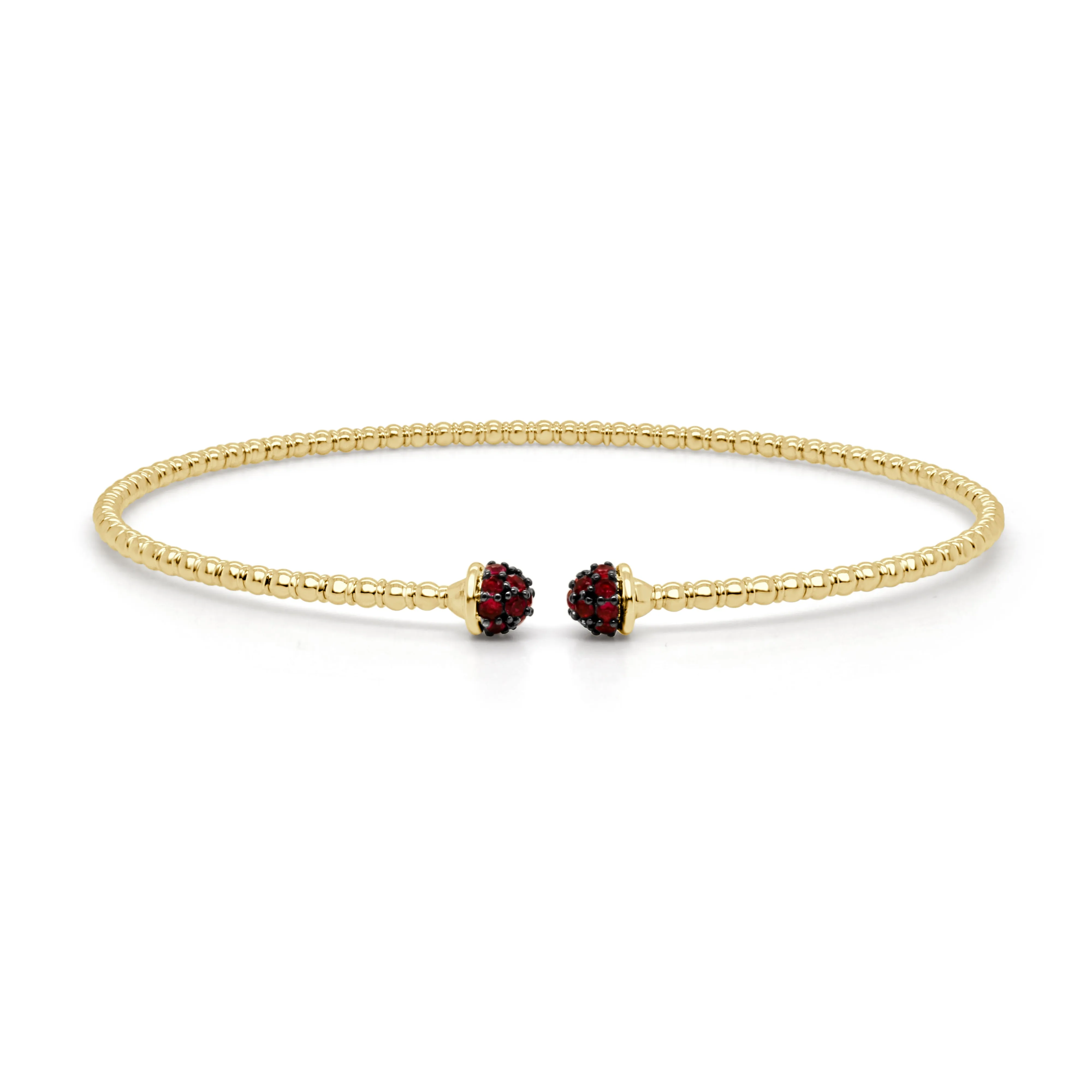 14K Gold Flexible Beaded Ruby Bangle - 0.28ct