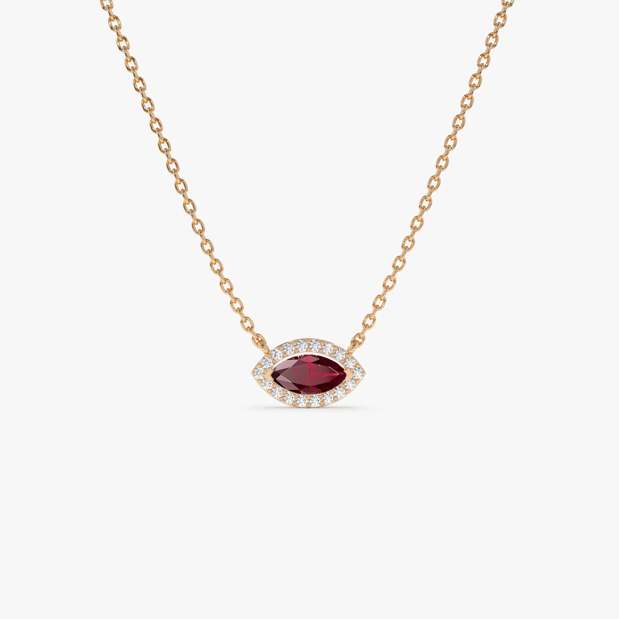 14k Marquise Ruby with Halo Diamond Setting