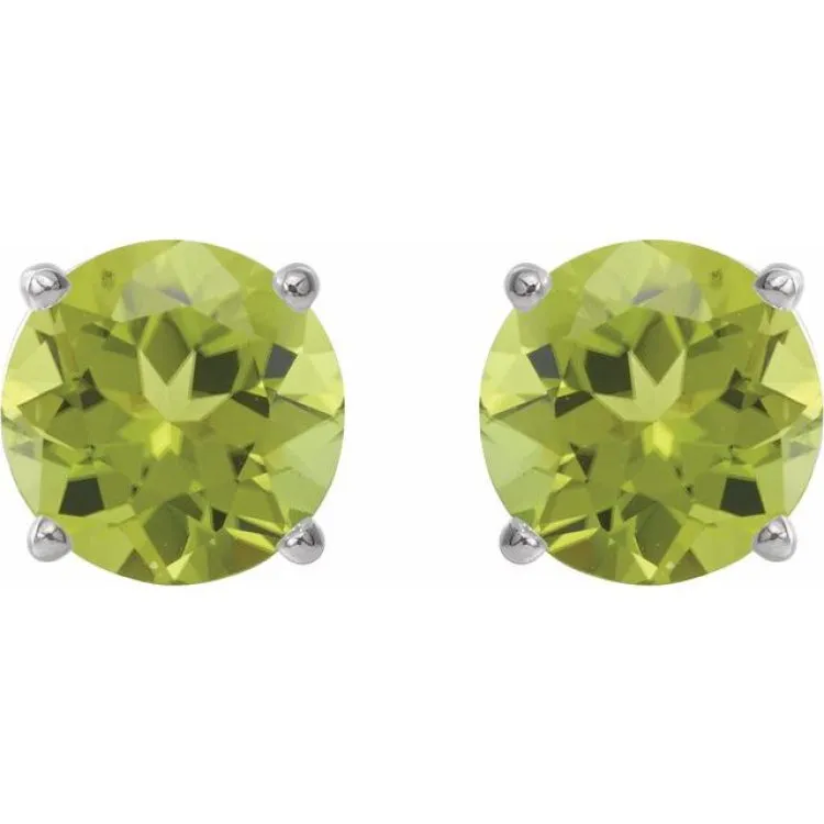 14K White 7 mm Natural Peridot Stud Earrings