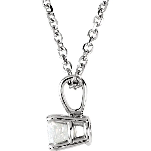 14k White Gold 1/4 CTW Diamond Solitaire Necklace 18 inch