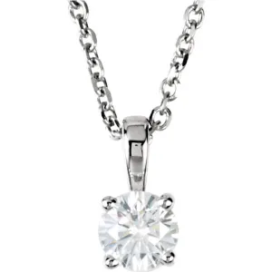 14k White Gold 1/4 CTW Diamond Solitaire Necklace 18 inch