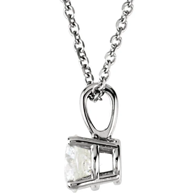 14k White Gold 3/4 CTW Diamond Solitaire Necklace 18 inch