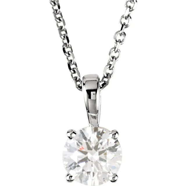 14k White Gold 3/4 CTW Diamond Solitaire Necklace 18 inch