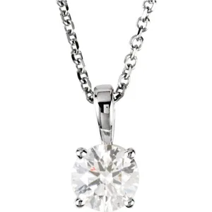 14k White Gold 3/4 CTW Diamond Solitaire Necklace 18 inch