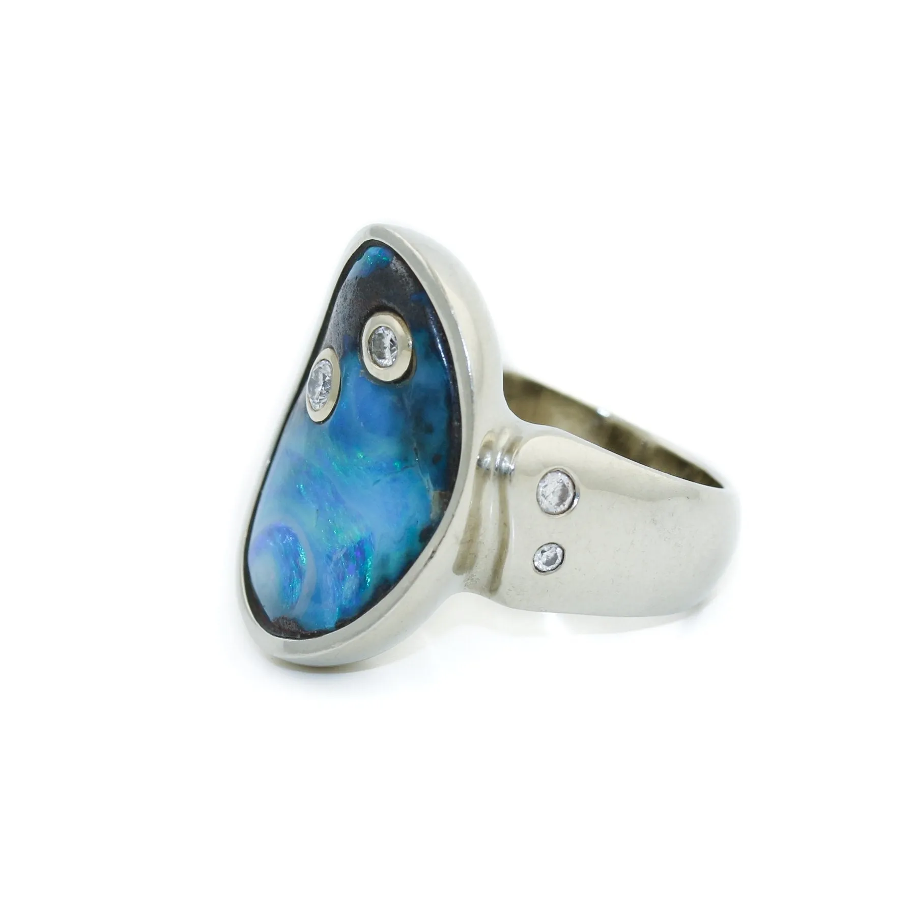 14K White Gold Boulder Opal x Diamond Ring