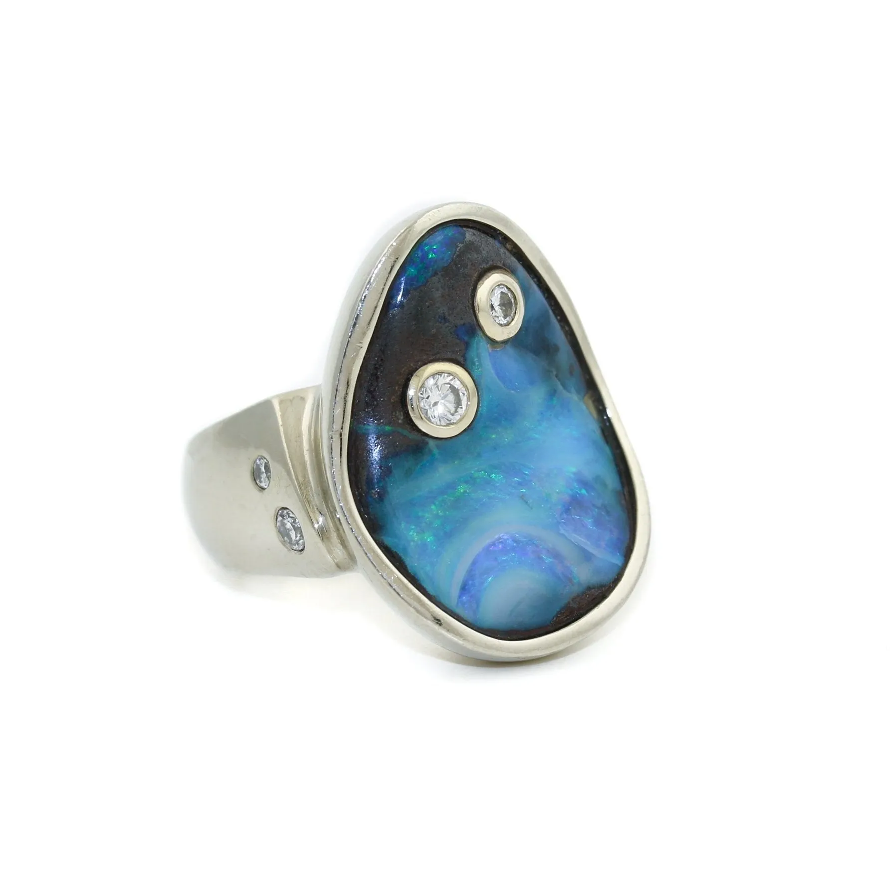 14K White Gold Boulder Opal x Diamond Ring