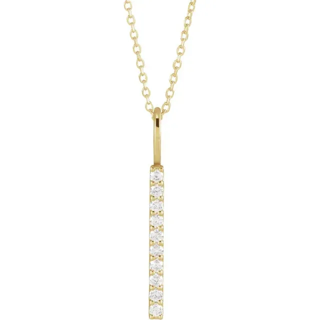 14K Yellow Gold 1/6 CTW Natural Diamond Vertical Bar 16-18" Necklace