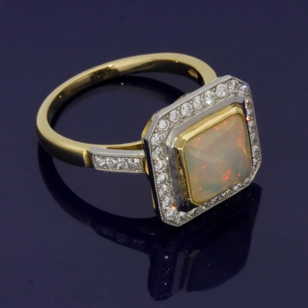 18ct Yellow Gold Water Opal and Diamond Dress Ring