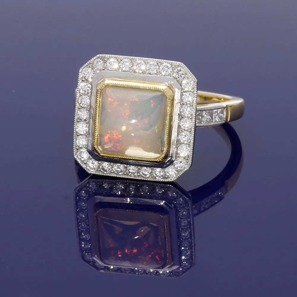 18ct Yellow Gold Water Opal and Diamond Dress Ring