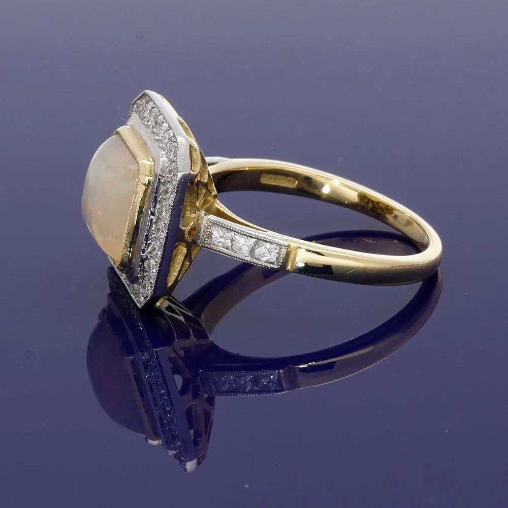 18ct Yellow Gold Water Opal and Diamond Dress Ring