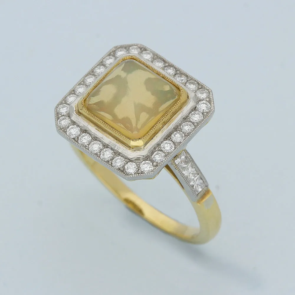 18ct Yellow Gold Water Opal and Diamond Dress Ring