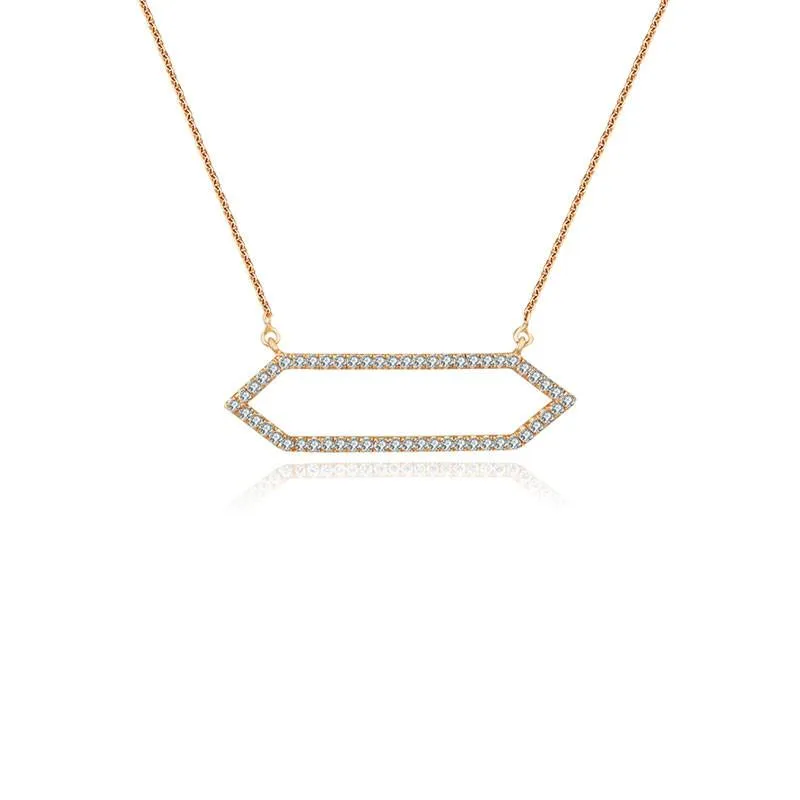 18k Gold Hollow Hexagonal Shape Diamond Necklace