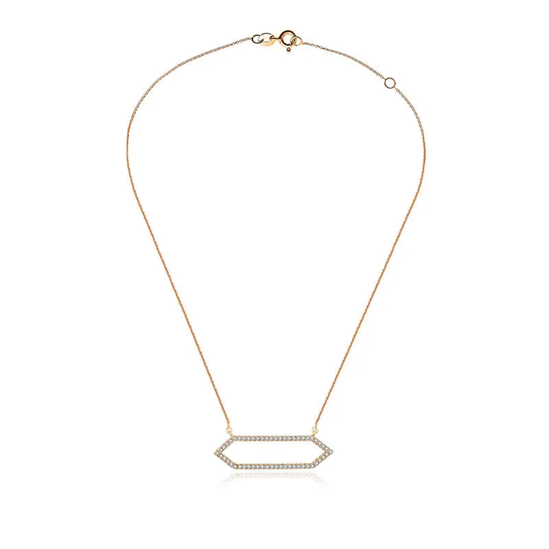 18k Gold Hollow Hexagonal Shape Diamond Necklace