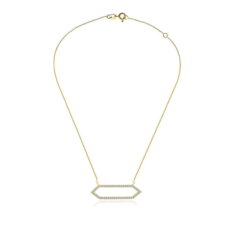 18k Gold Hollow Hexagonal Shape Diamond Necklace