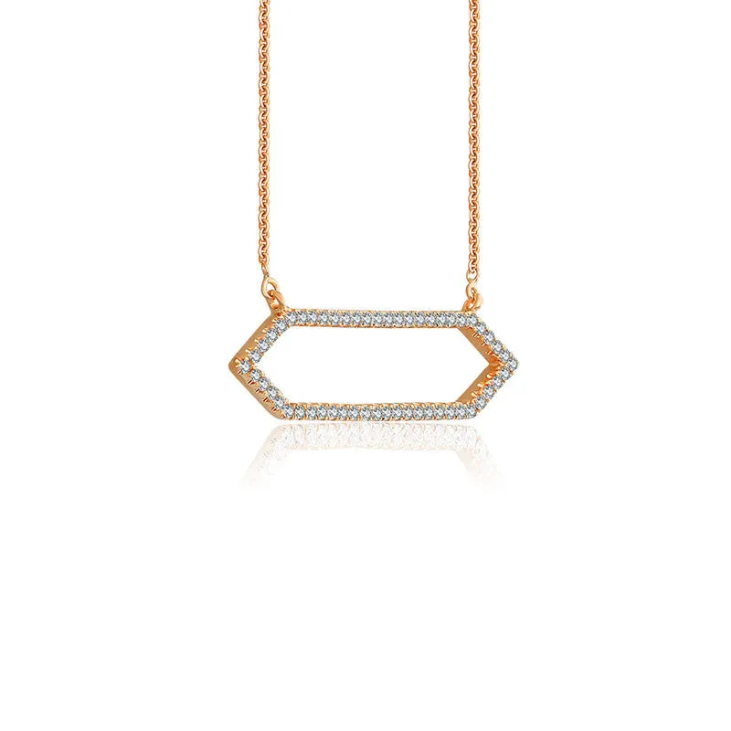 18k Gold Hollow Hexagonal Shape Diamond Necklace
