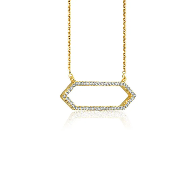 18k Gold Hollow Hexagonal Shape Diamond Necklace