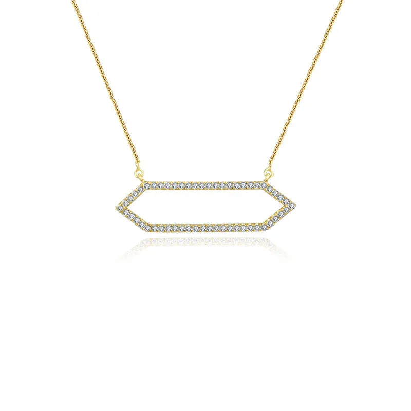 18k Gold Hollow Hexagonal Shape Diamond Necklace