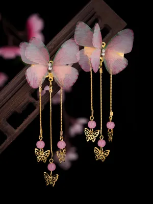 2pcs Pink Butterfly & Chain Tassel Decor Alligator Hair Clip for Women Barrette