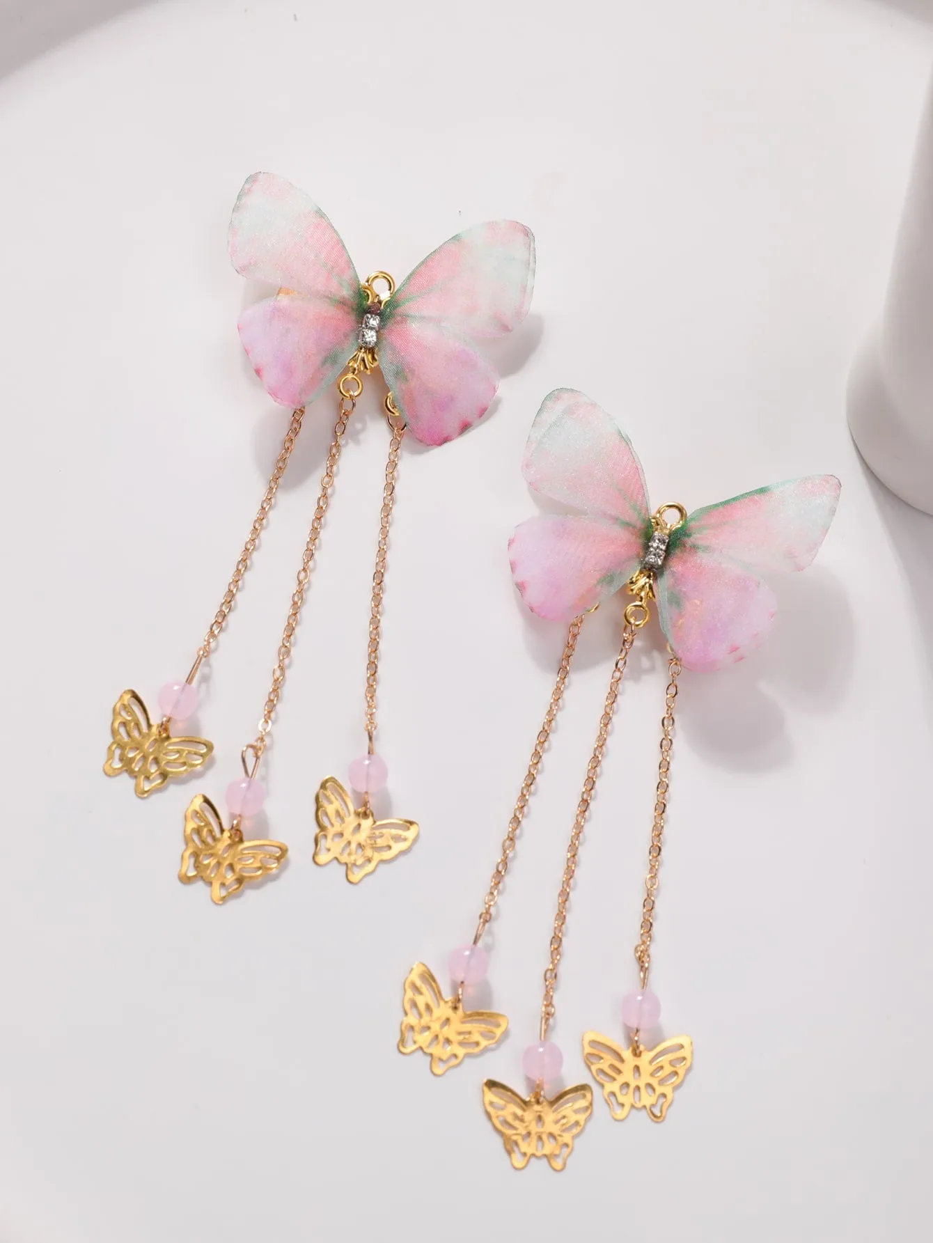 2pcs Pink Butterfly & Chain Tassel Decor Alligator Hair Clip for Women Barrette