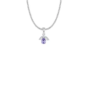 3/4 Inch Sterling Silver and Glass Crystal February Birthstone Angel Necklace