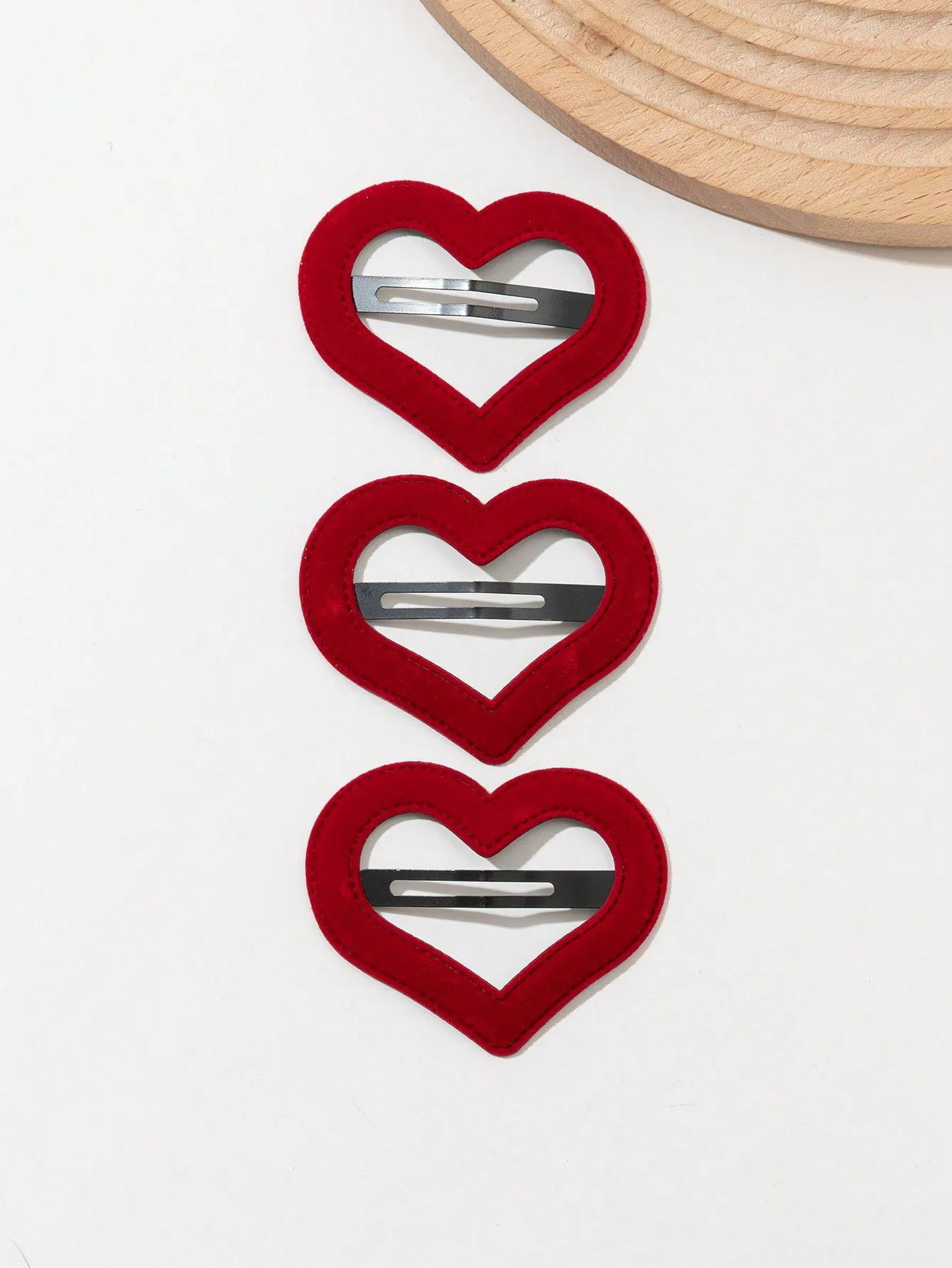 3pcs/Set Red Heart Shaped Hair Clips for Women Barrette Styling Hair Accessories