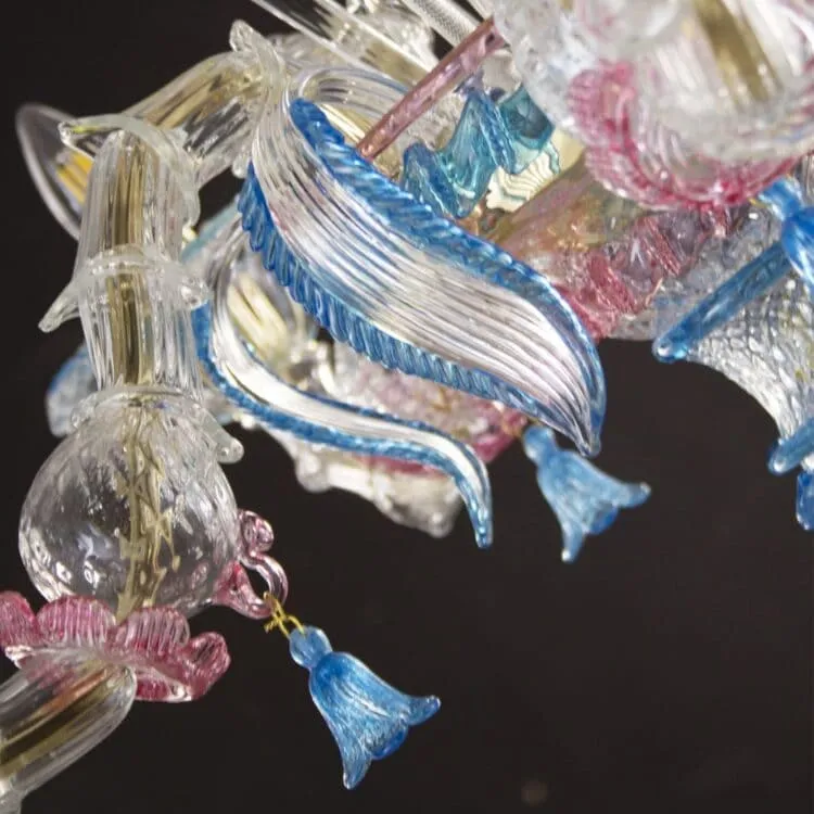 5 Lights Rezzonico Style Chandelier with Red and Blue Trim