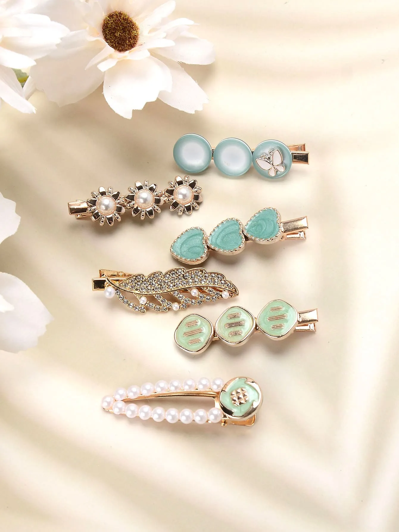 6pcs Pearl Beaded Side Bangs Hair Clip Set Elegant Hair Clips for Women Barrette