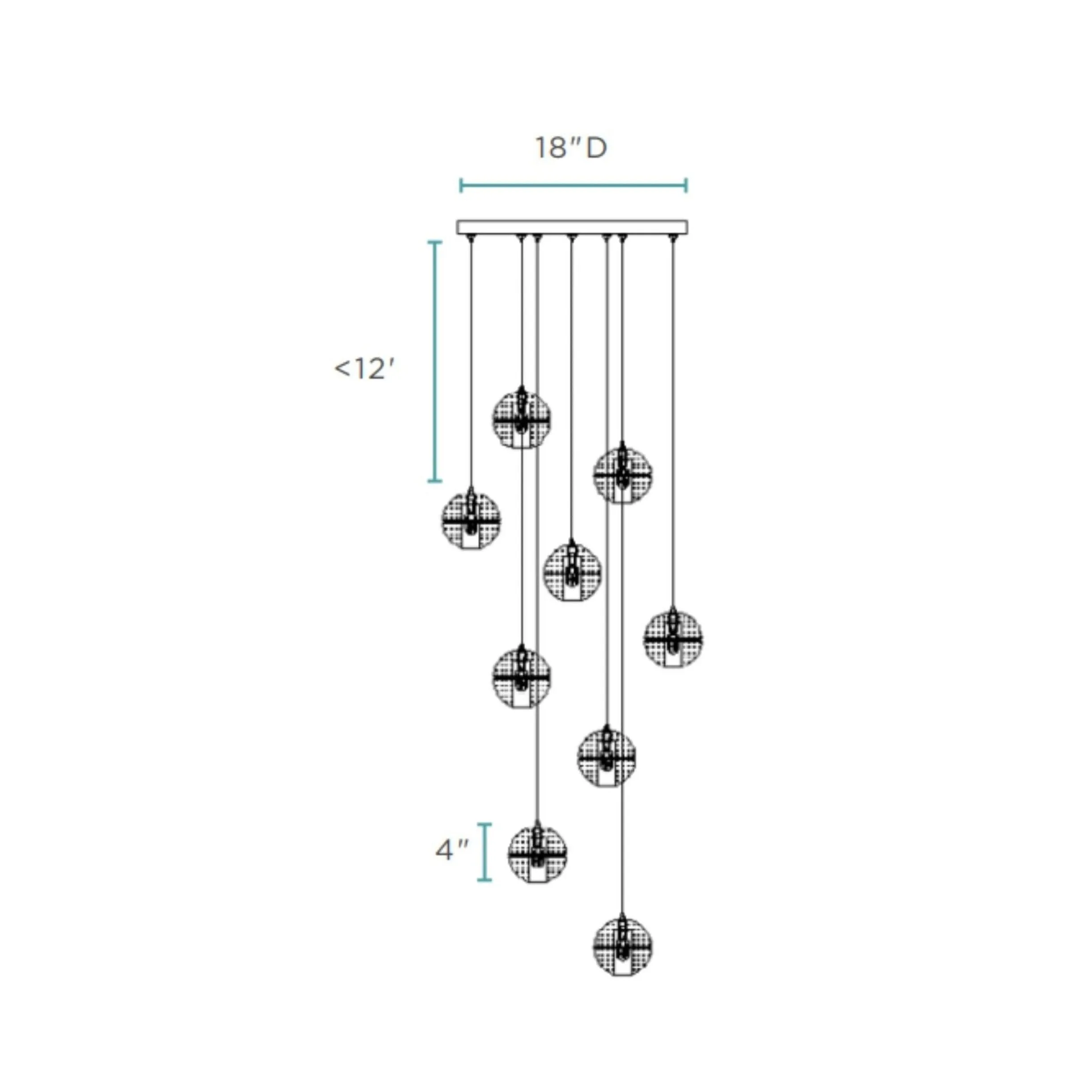 9 light Crystal Spheres Chandelier  // Round Chrome Canopy