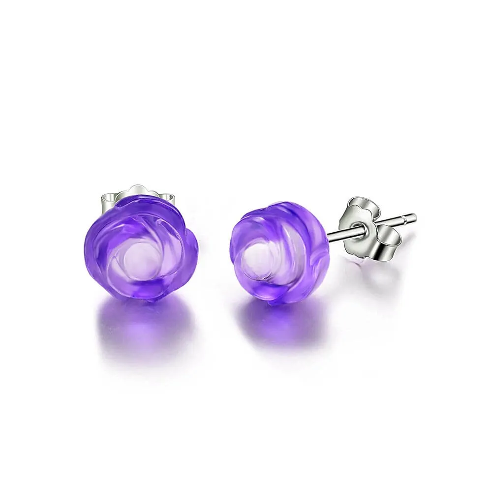 925 Silver Three-dimensional Rose Natural Crystal Stud Earrings