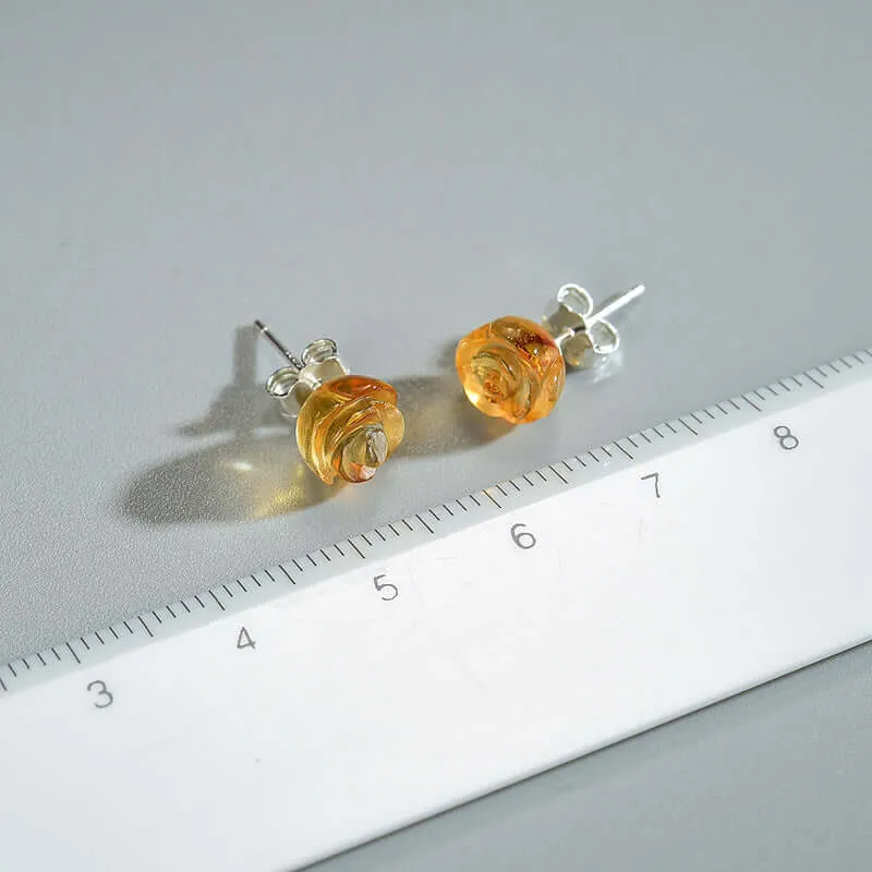 925 Silver Three-dimensional Rose Natural Crystal Stud Earrings