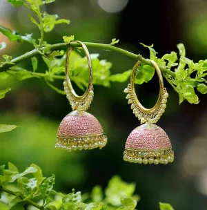Alia Bhatt Inspired Hand Crafted Peach Colored Golden Hoop Jhumki