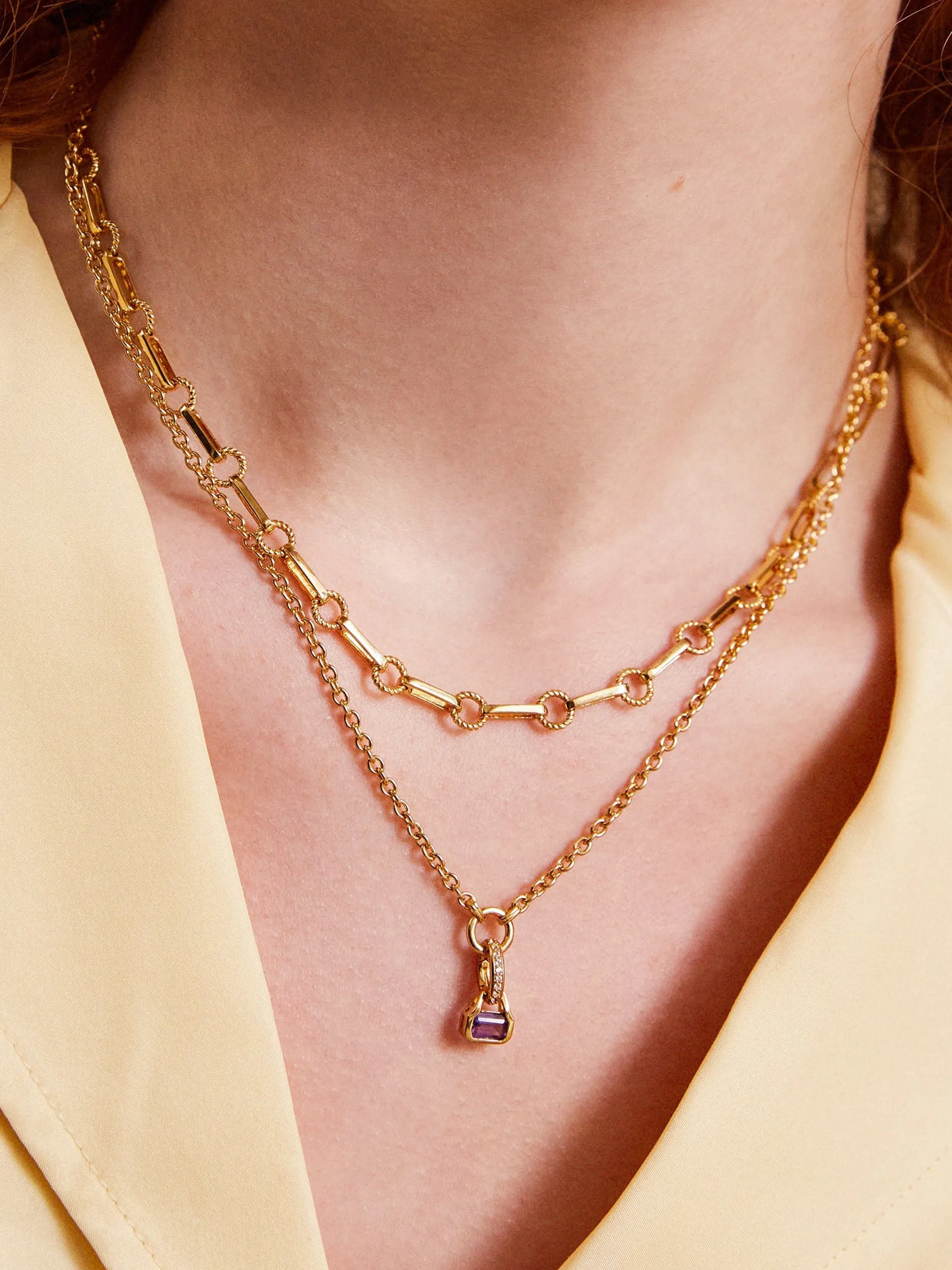 Amethyst charm on carrier chain
