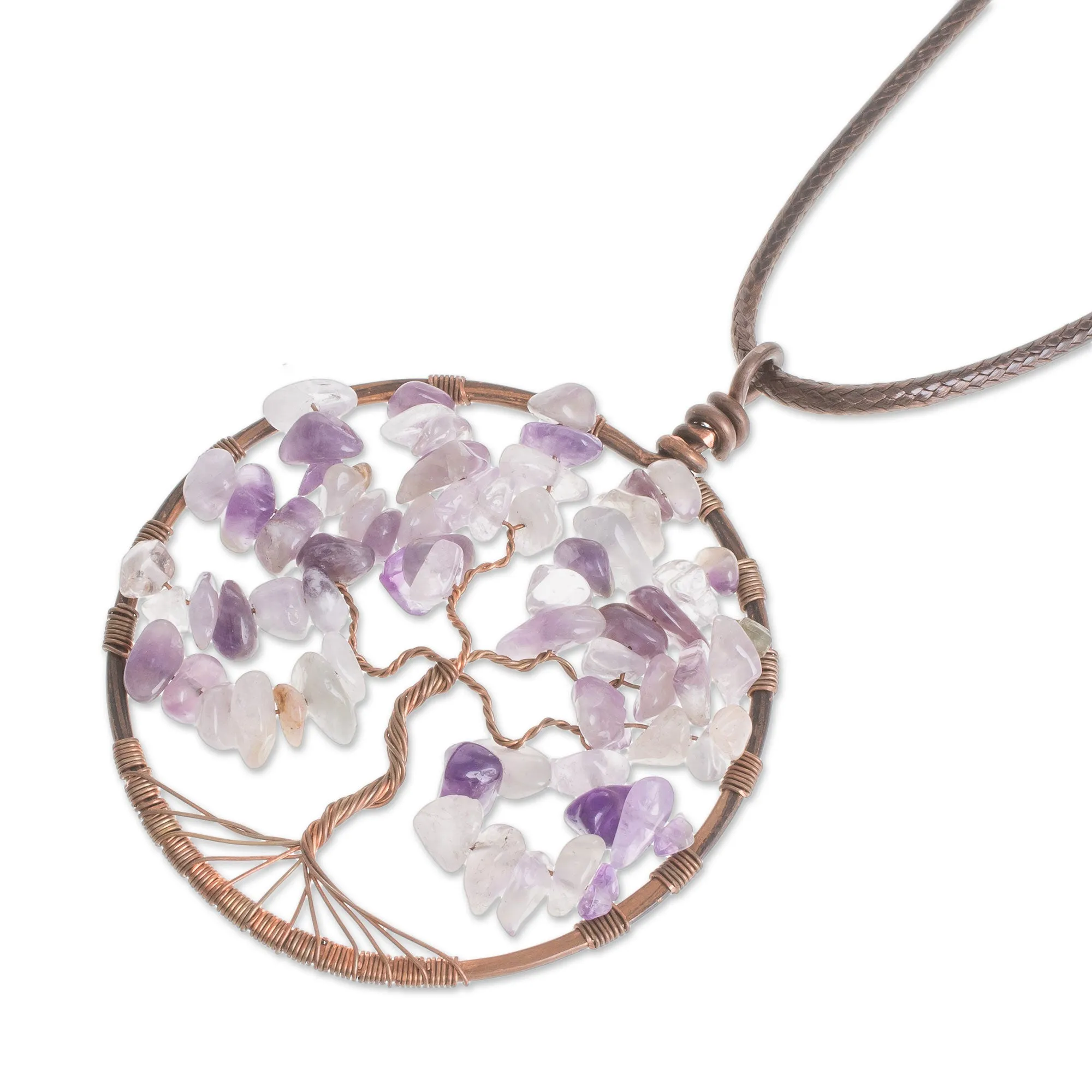 Amethyst Gemstone Tree Pendant Necklace from Costa Rica - Amethyst Tree of Life | NOVICA