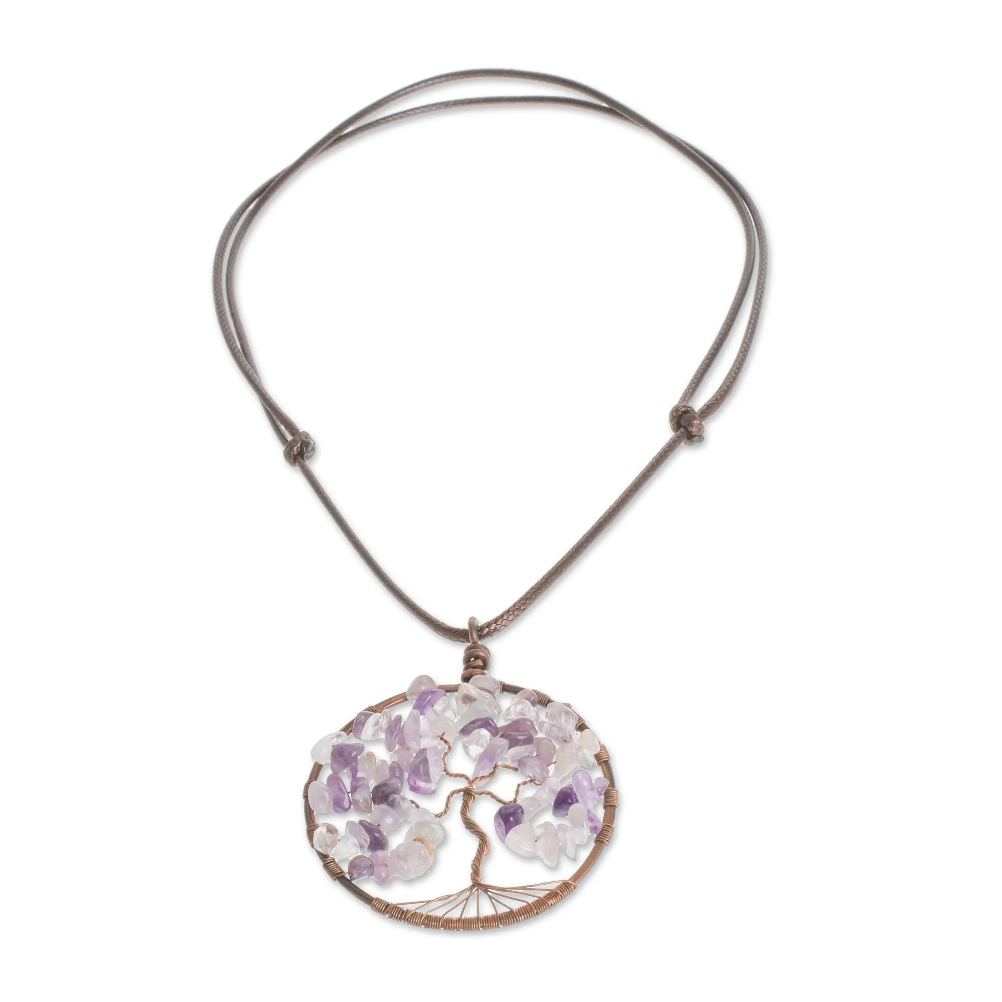 Amethyst Gemstone Tree Pendant Necklace from Costa Rica - Amethyst Tree of Life | NOVICA