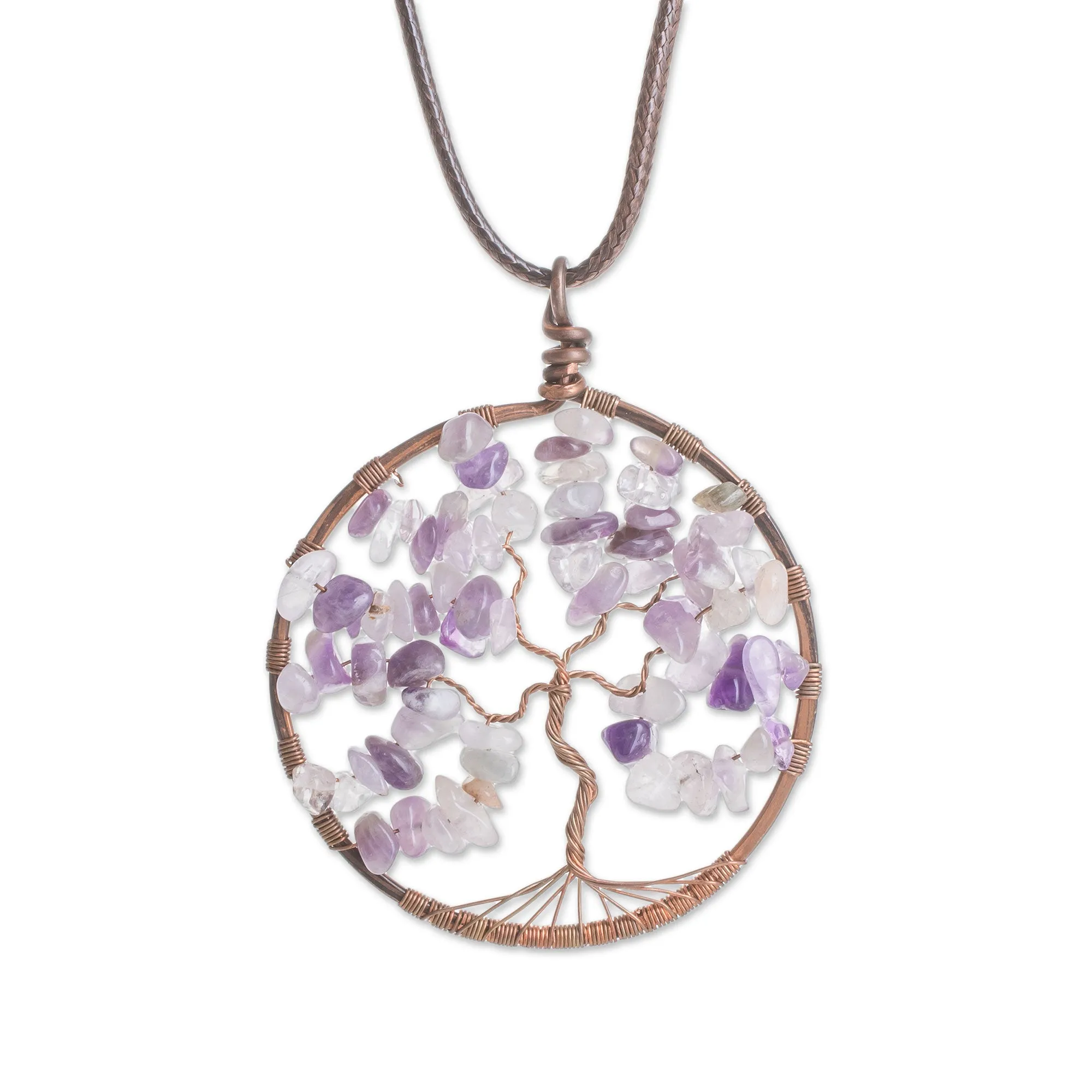 Amethyst Gemstone Tree Pendant Necklace from Costa Rica - Amethyst Tree of Life | NOVICA
