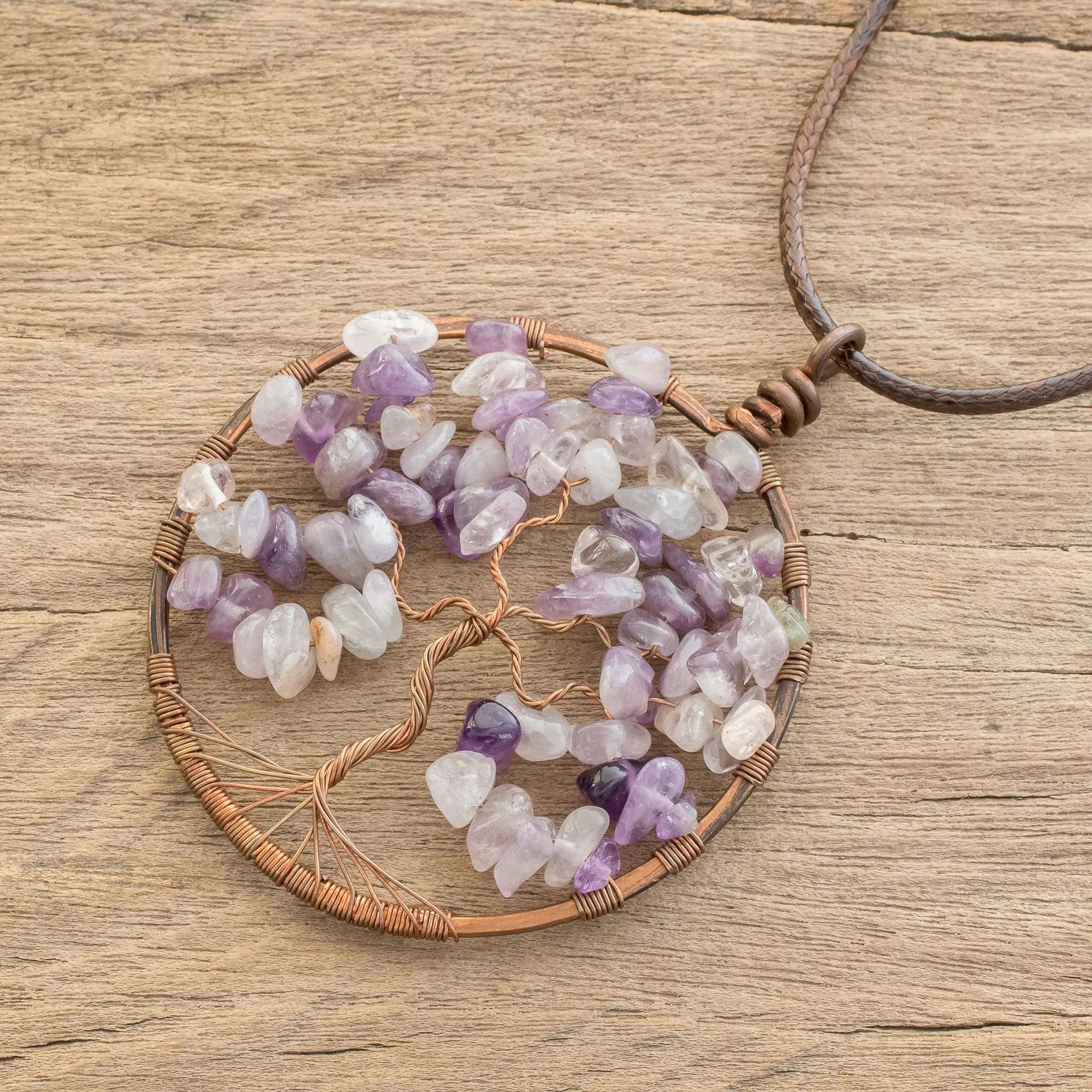 Amethyst Gemstone Tree Pendant Necklace from Costa Rica - Amethyst Tree of Life | NOVICA