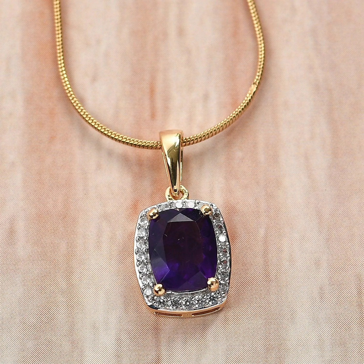 Amethyst Pendant Necklace, Amethyst Halo Pendant, February Birthstone Necklace, 925 Sterling Silver, Amethyst Gold Necklace, Gift for her