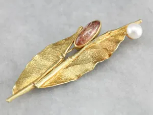 Ann Krupp Sunstone Leaf Gold Brooch