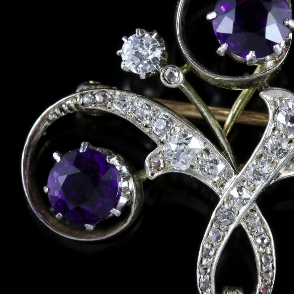 Antique Edwardian Platinum Amethyst Diamond Pendant Necklace